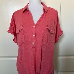 Tommy Bahama Pink Linen Short Sleeve Front Tie Shirt Top Blouse Size Large